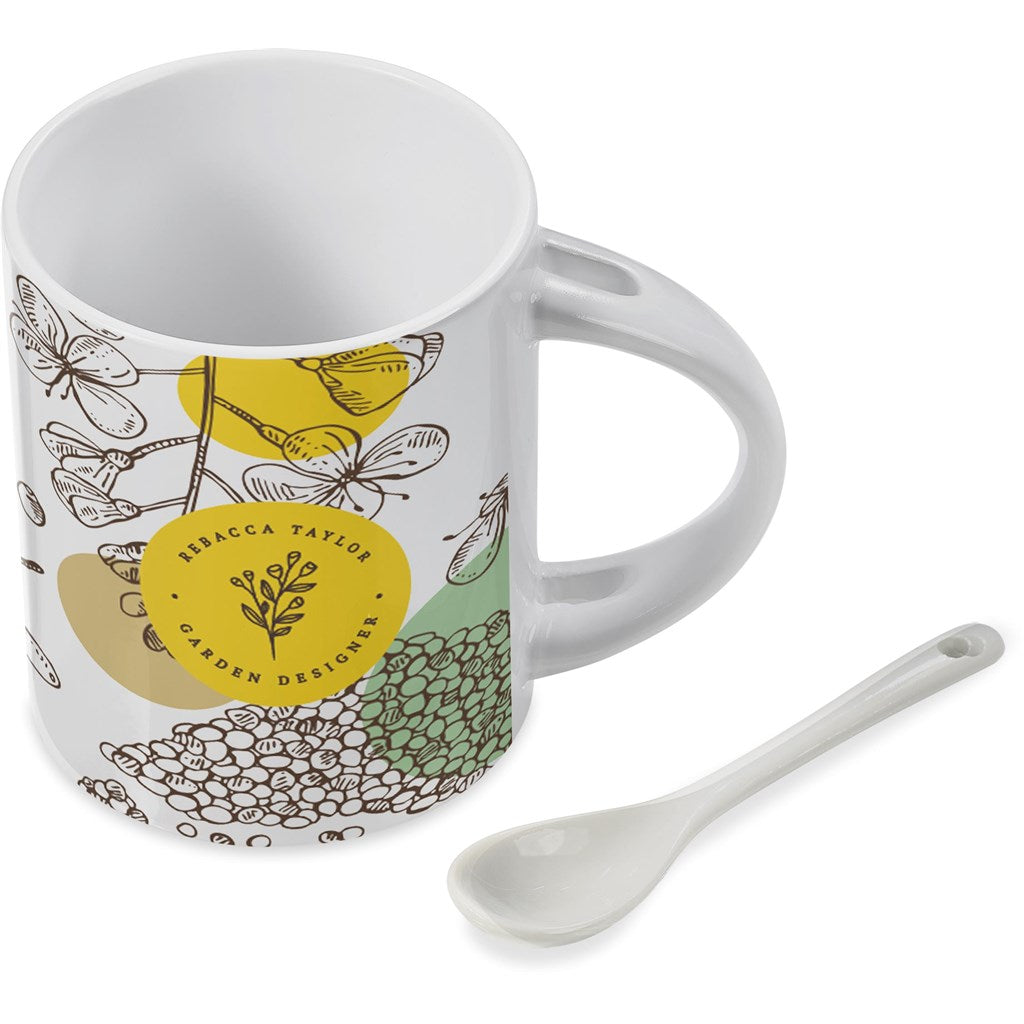 Eden Sublimation Ceramic Coffee Mug & Spoon Set - 320ml-Ceramic Mugs-Custom branded & personalised mugs-Giftwrap Shop