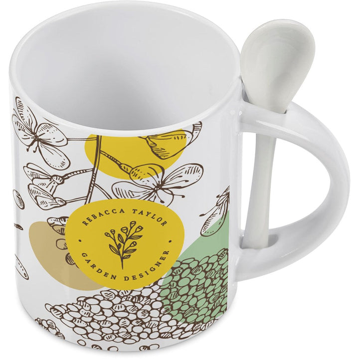 Eden Sublimation Ceramic Coffee Mug & Spoon Set - 320ml-Ceramic Mugs-Custom branded & personalised mugs-Giftwrap Shop