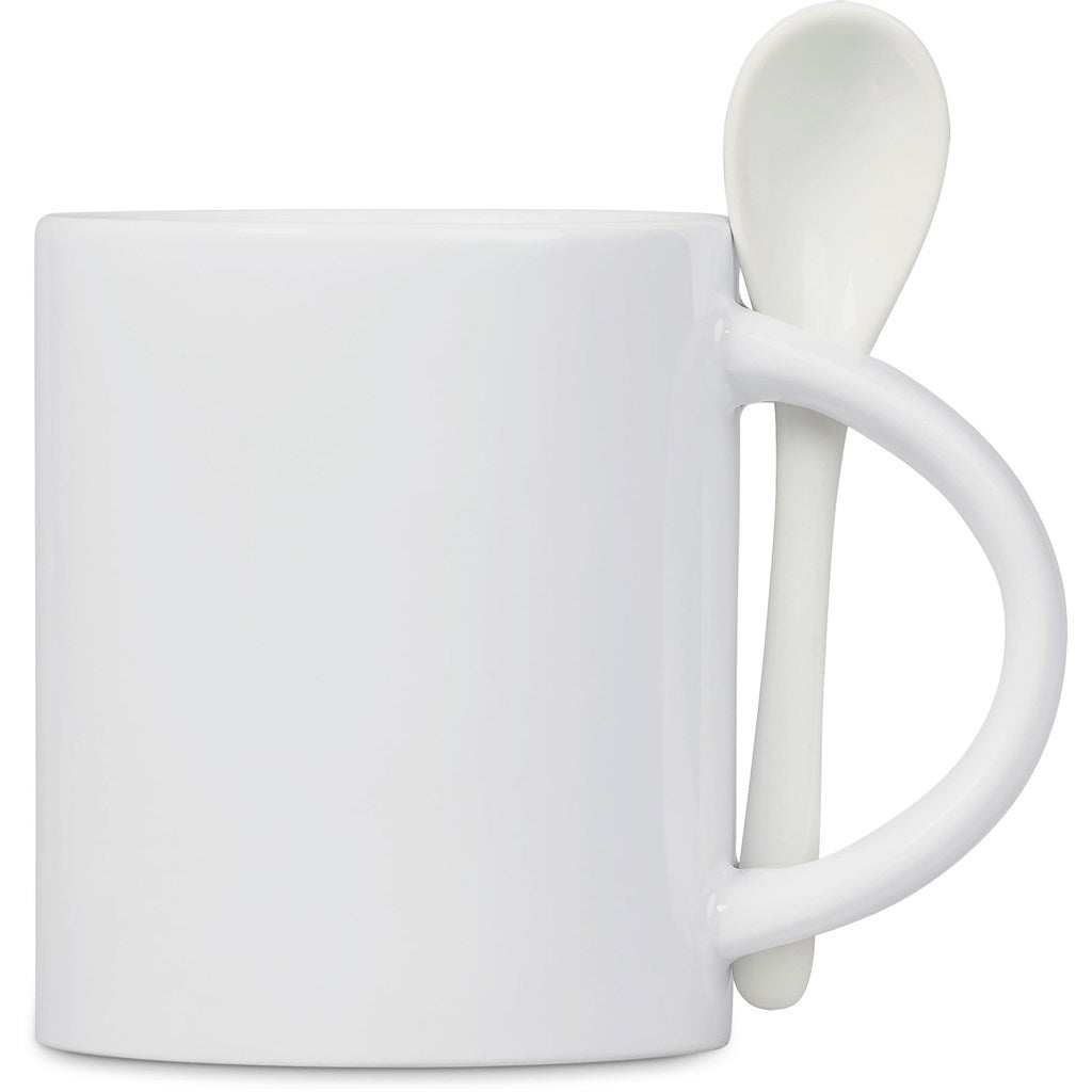 Eden Sublimation Ceramic Coffee Mug & Spoon Set - 320ml-Ceramic Mugs-Custom branded & personalised mugs-Giftwrap Shop