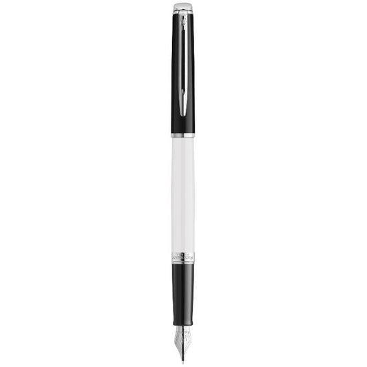 Waterman Hemisphere CB Fountain Pen Medium Nib Blue Ink - Black White Chrome Trim