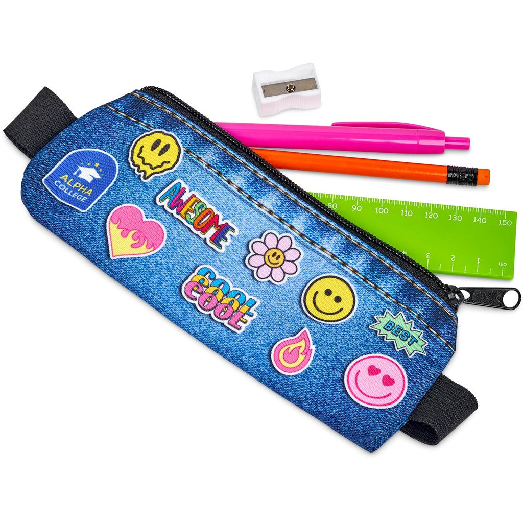 Pre-Printed Sample Hoppla Lagoon Polyester Pencil Case To Fit Over An A5 Notebook