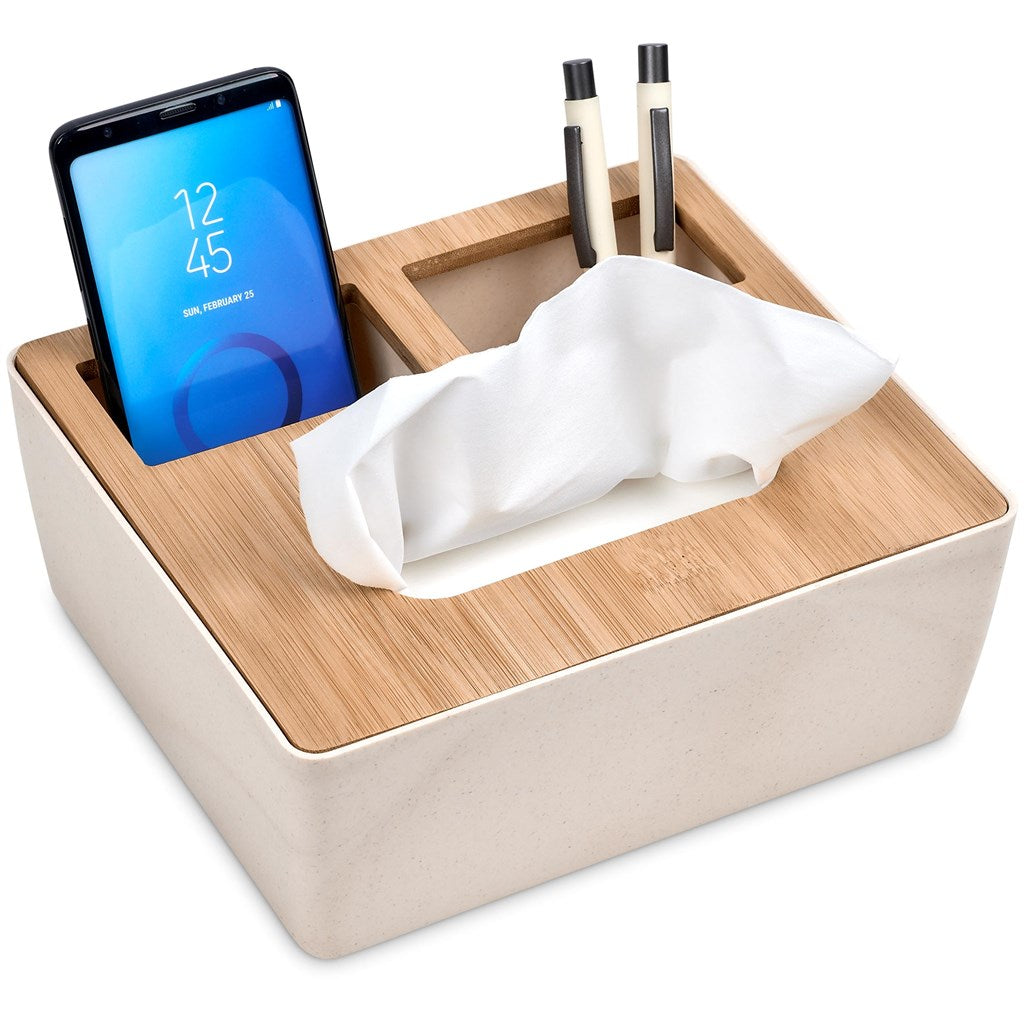 Okiyo Kushami Bamboo Fibre Desk Caddy Tissue Box | Stationery | Custom branded & personalised promotional gifts | Gift Wrap Shop