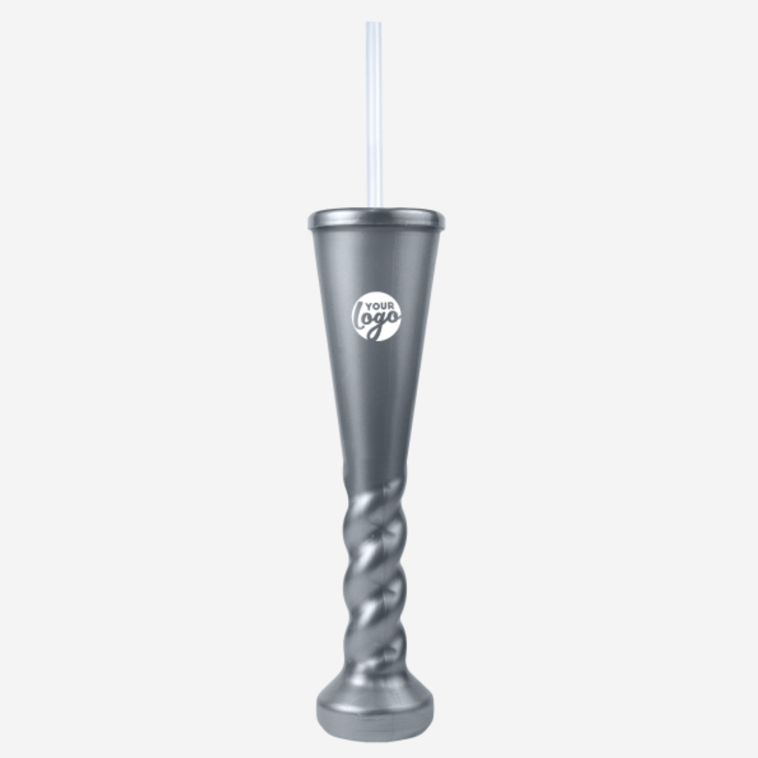 Swirl Yard Glass with Cap and Straw (Metallic)