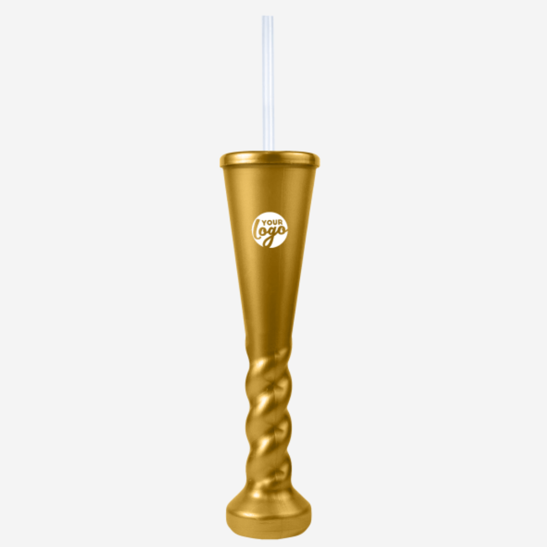 Swirl Yard Glass with Cap and Straw (Metallic)