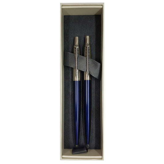 PARKER Jotter Ball Pen & Pencil Set-Royal Blue Chrome Trim