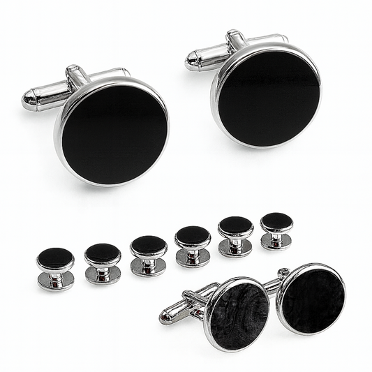 Round Black and Silver Cufflinks