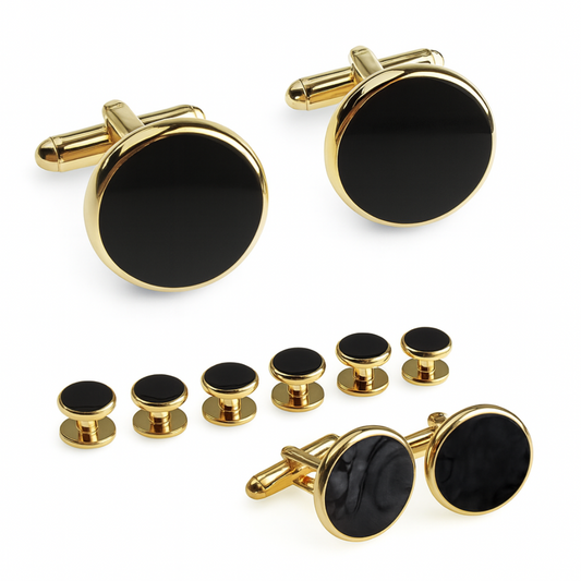 Round Black and Gold Cufflinks