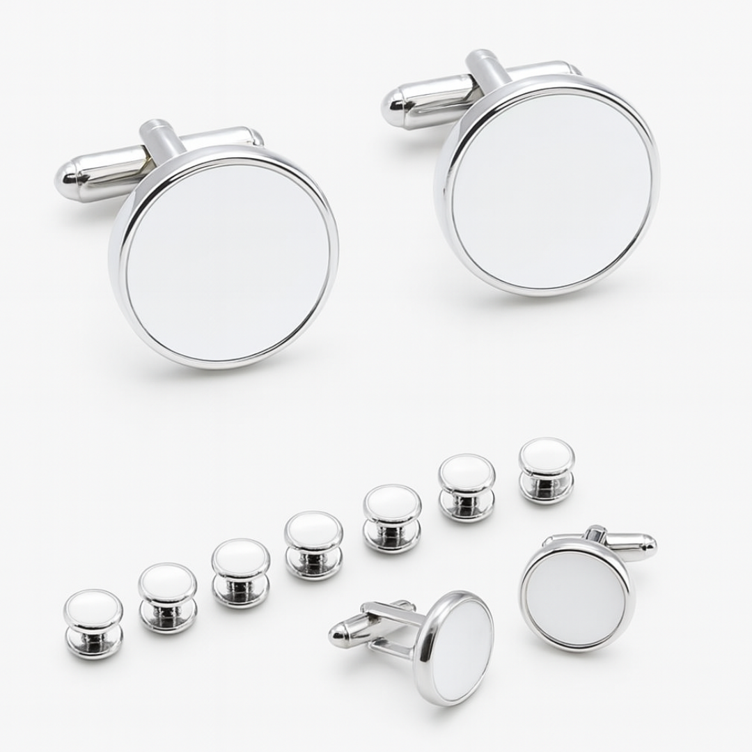 Round White and silver cufflinks