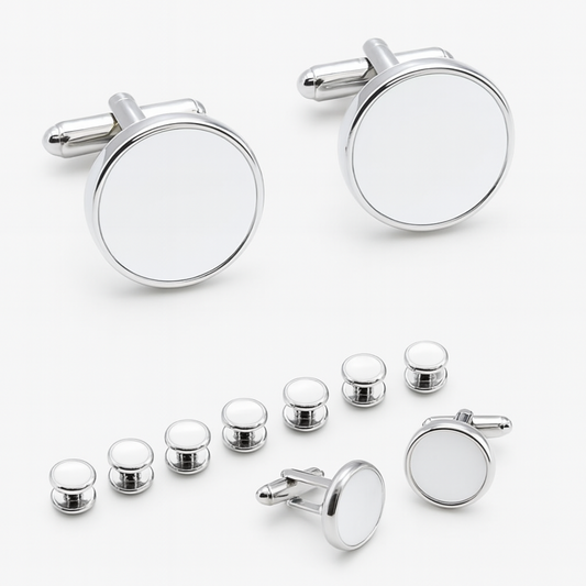 Round White and silver cufflinks