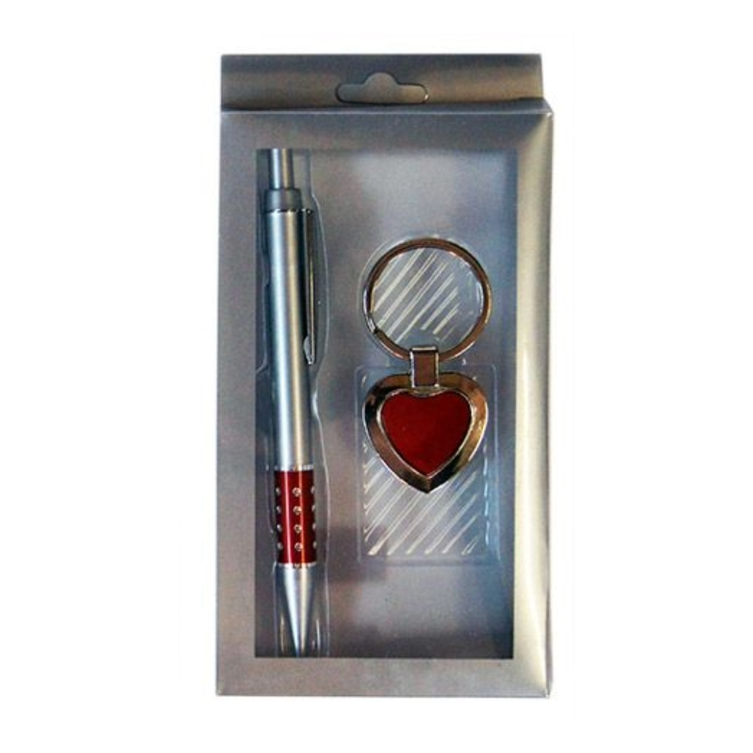 Silver and Red Pen & Keyring Set Valentine’s Gift  