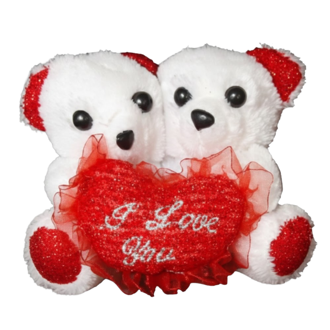 Twin Teddy with Heart White & Red