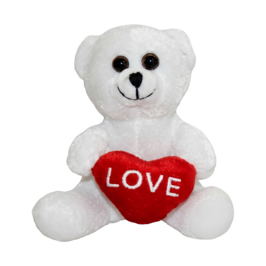Teddy Bear White With White & Red Heart 15cm