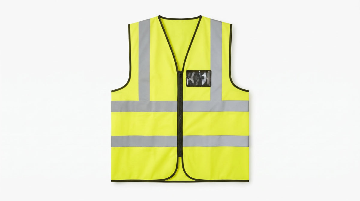 High-Visibility Yellow Safety Vest with ID Pocket & Zipper