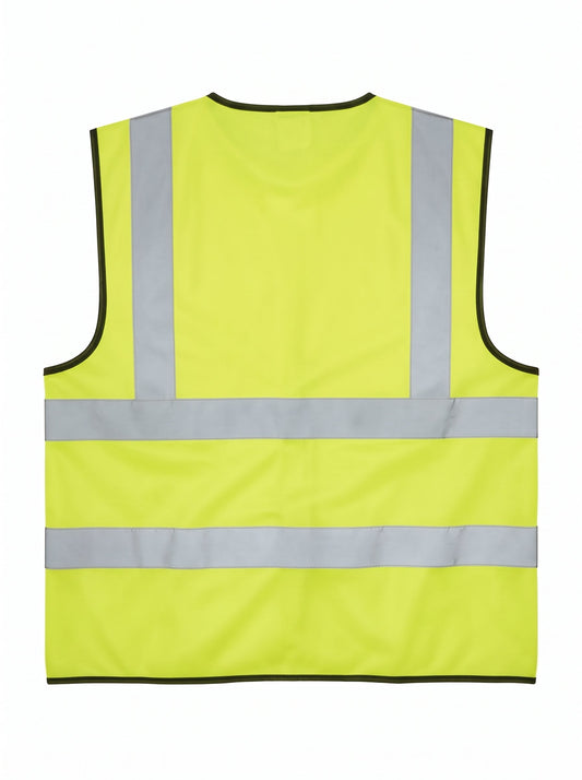 High-Visibility Yellow Safety Vest with ID Pocket & Zipper