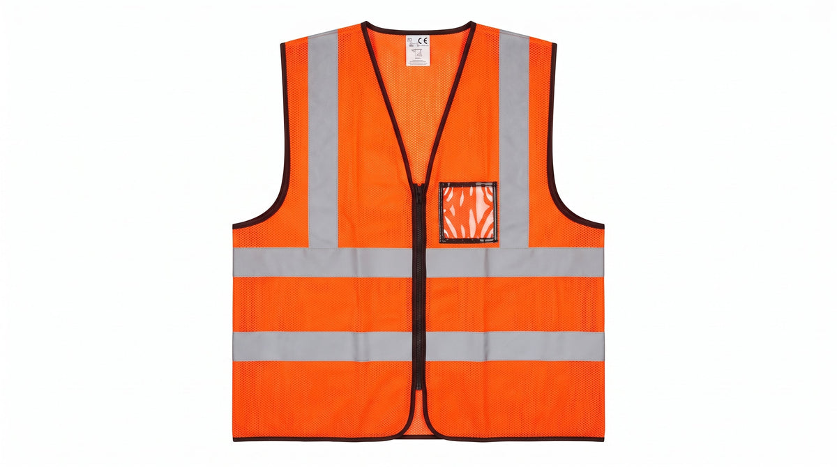 Orange High-Visibility Mesh Safety Vest with Reflective Strips
