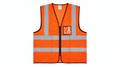 Orange High-Visibility Mesh Safety Vest with Reflective Strips