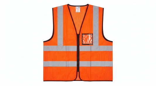 Orange High-Visibility Mesh Safety Vest with Reflective Strips
