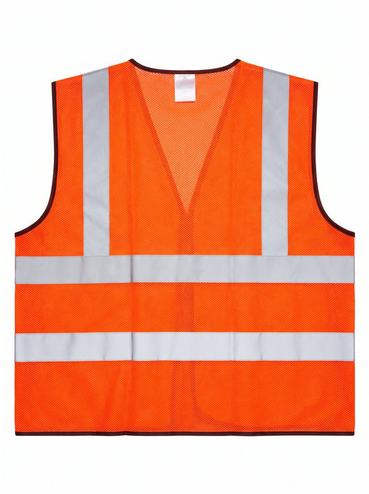 Orange High-Visibility Mesh Safety Vest with Reflective Strips