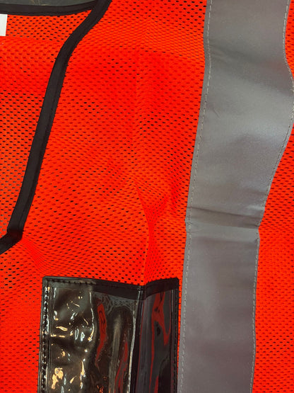 Orange High-Visibility Mesh Safety Vest with Reflective Strips