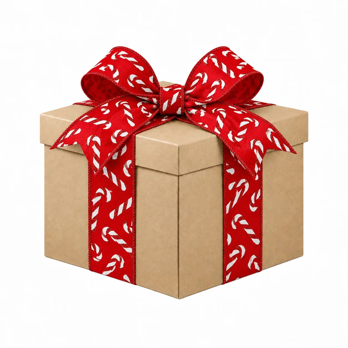 Wired Tafetta Xmas Candy Cane Red Roll