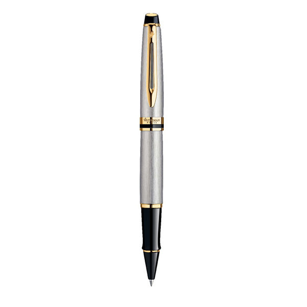 Waterman Expert Roller Ball Fine Nib Black Ink - Stainless Steel Gold Trim