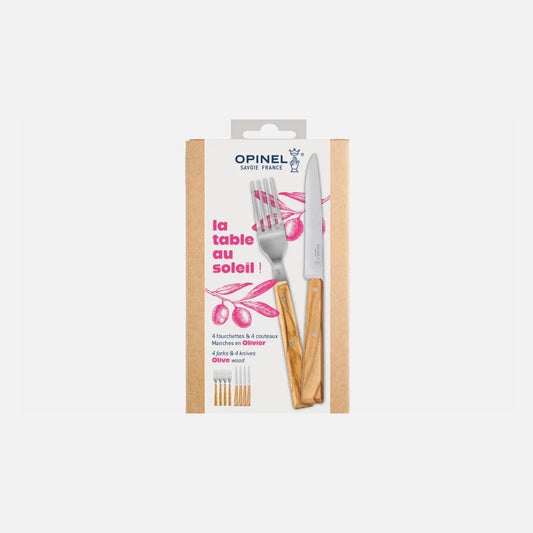 Opinel La Table Au Soleil Set – 4 Sylve Forks & 4 Bon Appetit Knives – Olivewood