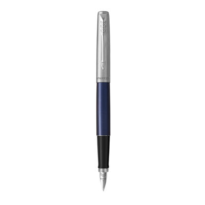 Parker Jotter Fountain Pen Medium Nib Blue Ink Gift Box - Royal Blue Chrome Trim