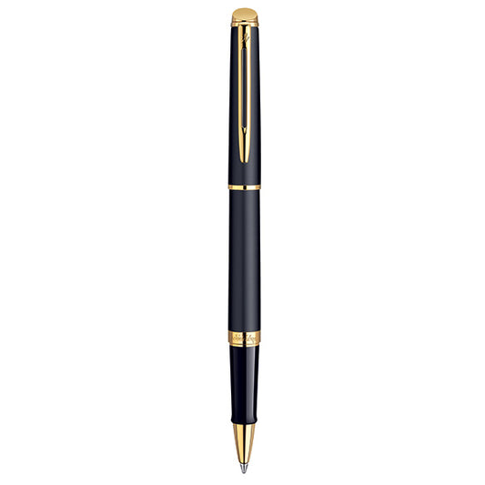 Waterman Hemisphere Roller Ball Fine Nib Black Ink - Matte Black Gold Trim