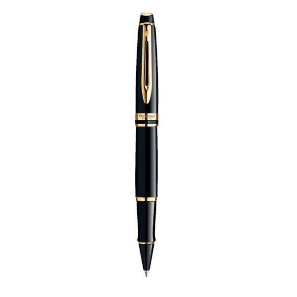 Waterman Expert Roller Ball Fine Nib Black Ink - Lacquer Black Gold Trim