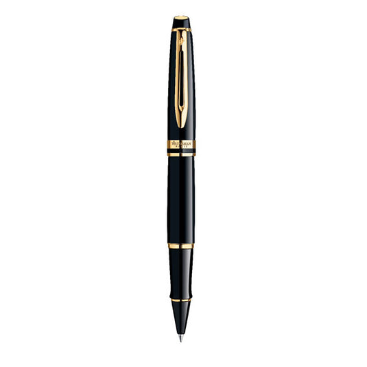 Waterman Expert Roller Ball Fine Nib Black Ink - Lacquer Black Gold Trim