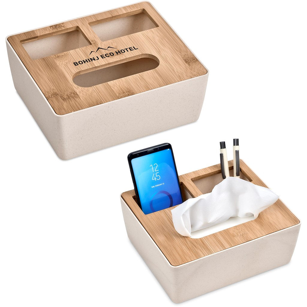 Okiyo Kushami Bamboo Fibre Desk Caddy Tissue Box | Stationery | Custom branded & personalised promotional gifts | Gift Wrap Shop