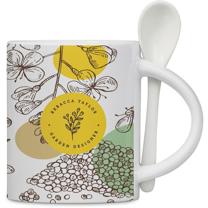 Eden Sublimation Ceramic Coffee Mug & Spoon Set - 320ml-Ceramic Mugs-Custom branded & personalised mugs-Giftwrap Shop