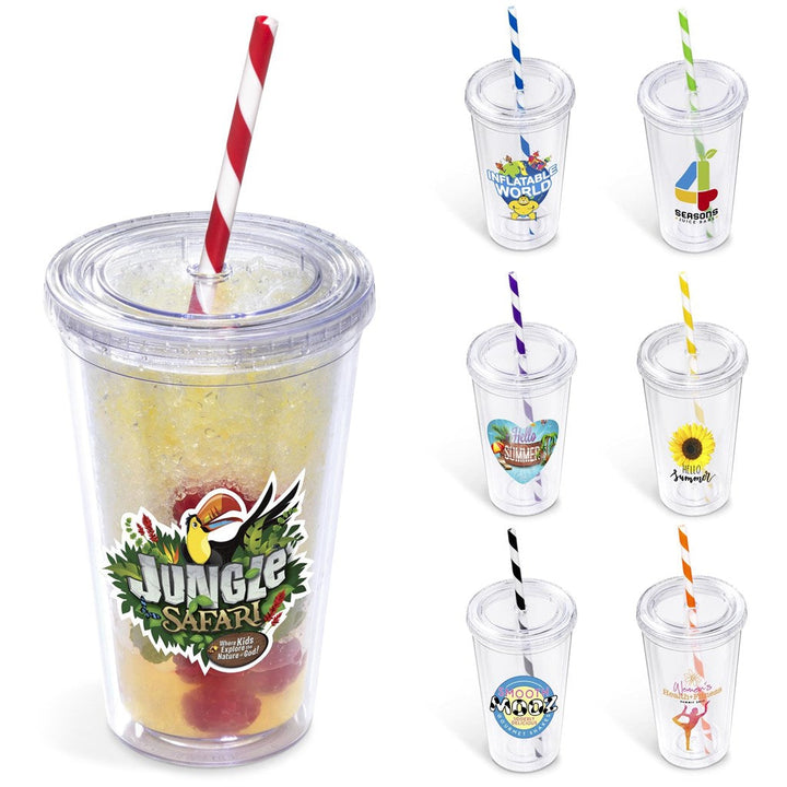 Malibu Double-Wall Plastic Tumbler & Straw - 470ml | Plastic Drinkware | Custom Branded & personalised promotional products | Giftwrap Shop