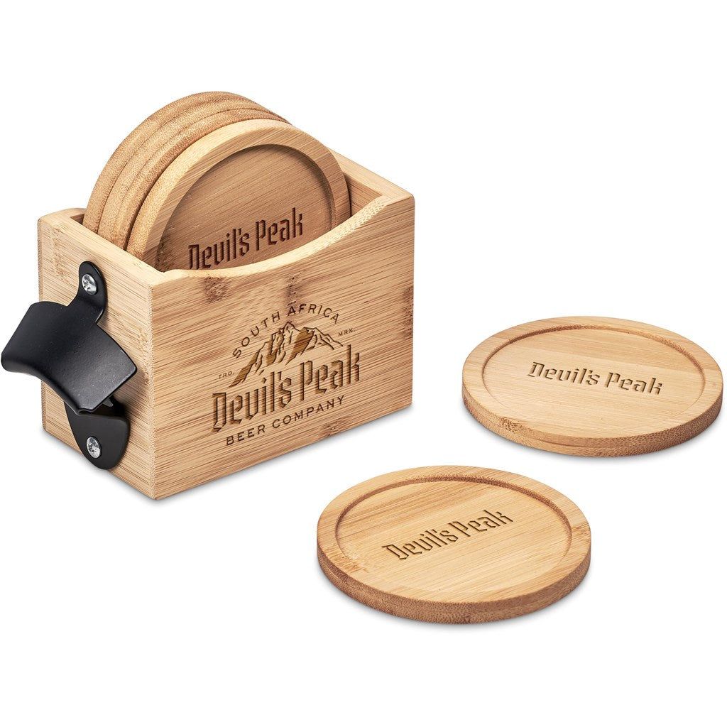 Okiyo Kanpai Bamboo Coaster & Bottle Opener Set-Home and Living-Custom-brsndrd Gifts-Giftwrap Shop