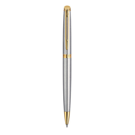 Waterman Hemisphere Ball Pen Medium Nib Blue Ink - Stainless Steel Gold Trim