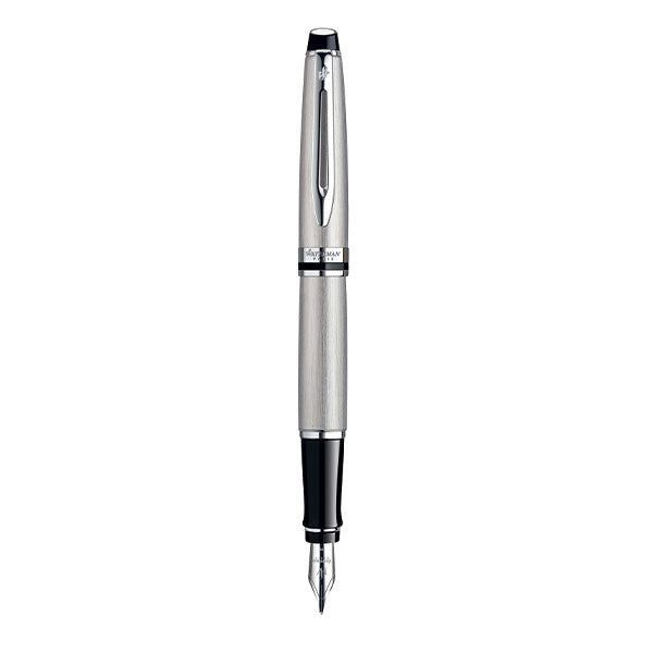 Waterman Expert Fountain Pen Medium Nib Blue Ink - Stainless Steel Chrome Trim