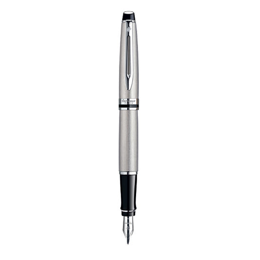 Waterman Expert Fountain Pen Medium Nib Blue Ink - Stainless Steel Chrome Trim