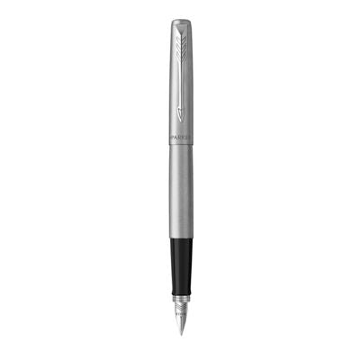 Parker Jotter Fountain Pen Medium Nib Blue Ink Gift Box - Stainless Steel Chrome Trim